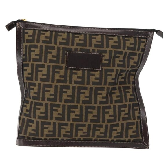 FENDI Zucca Canvas Pouch Black Brown Auth - Picture 2 of 15